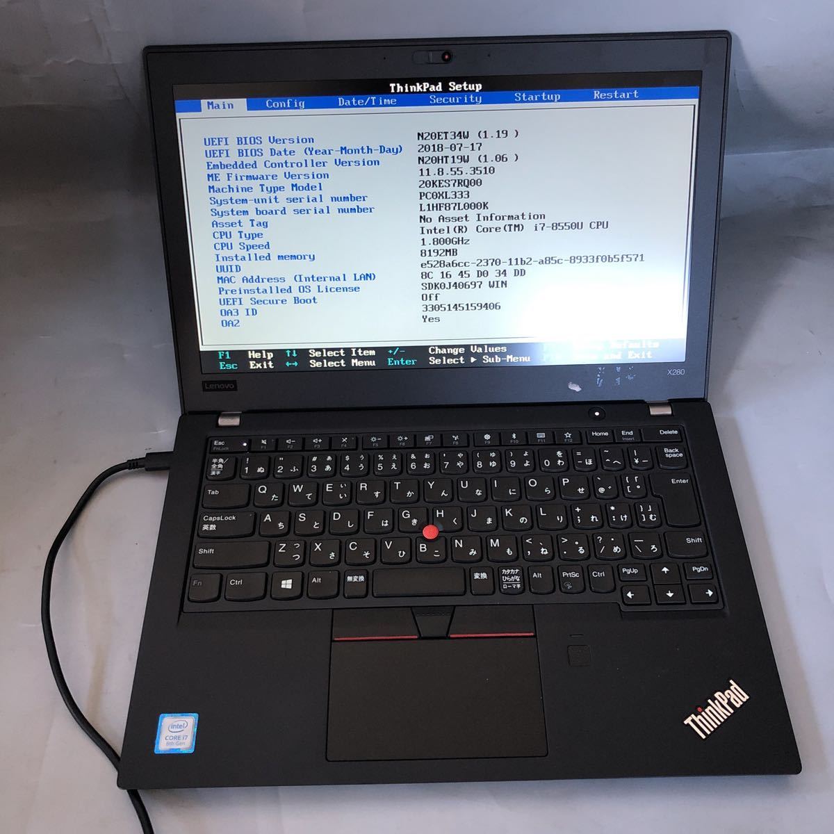 JChere雅虎拍卖代购：JXJK3566【ジャンク】Lenovo ThinkPad X280/