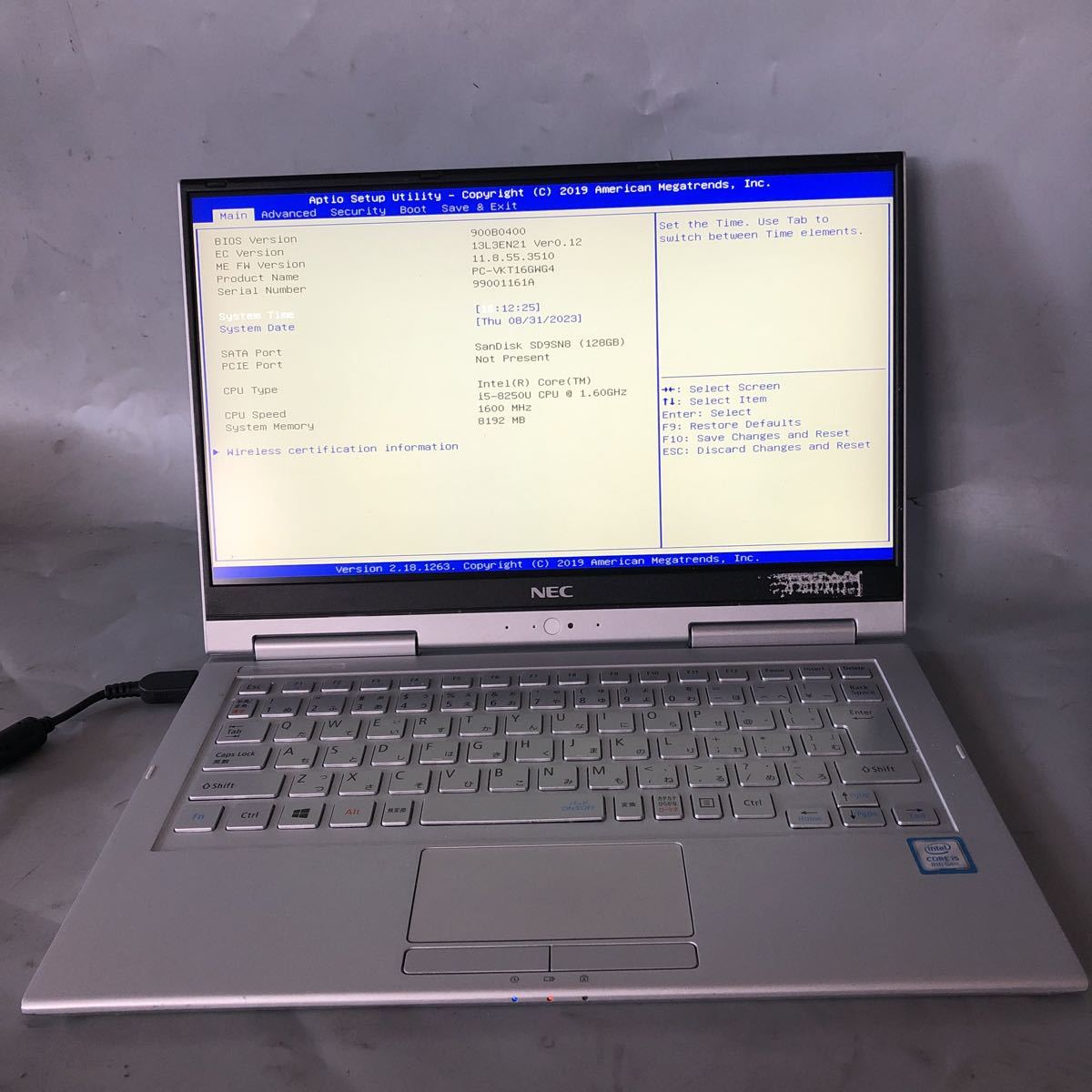JXJK3724【ジャンク】 NEC VersaPro VKT16G-4/Intel Core i5-8250U 1.60GHz/メモリ8G/SSD 128GB/動作未確認/BIOS確認済