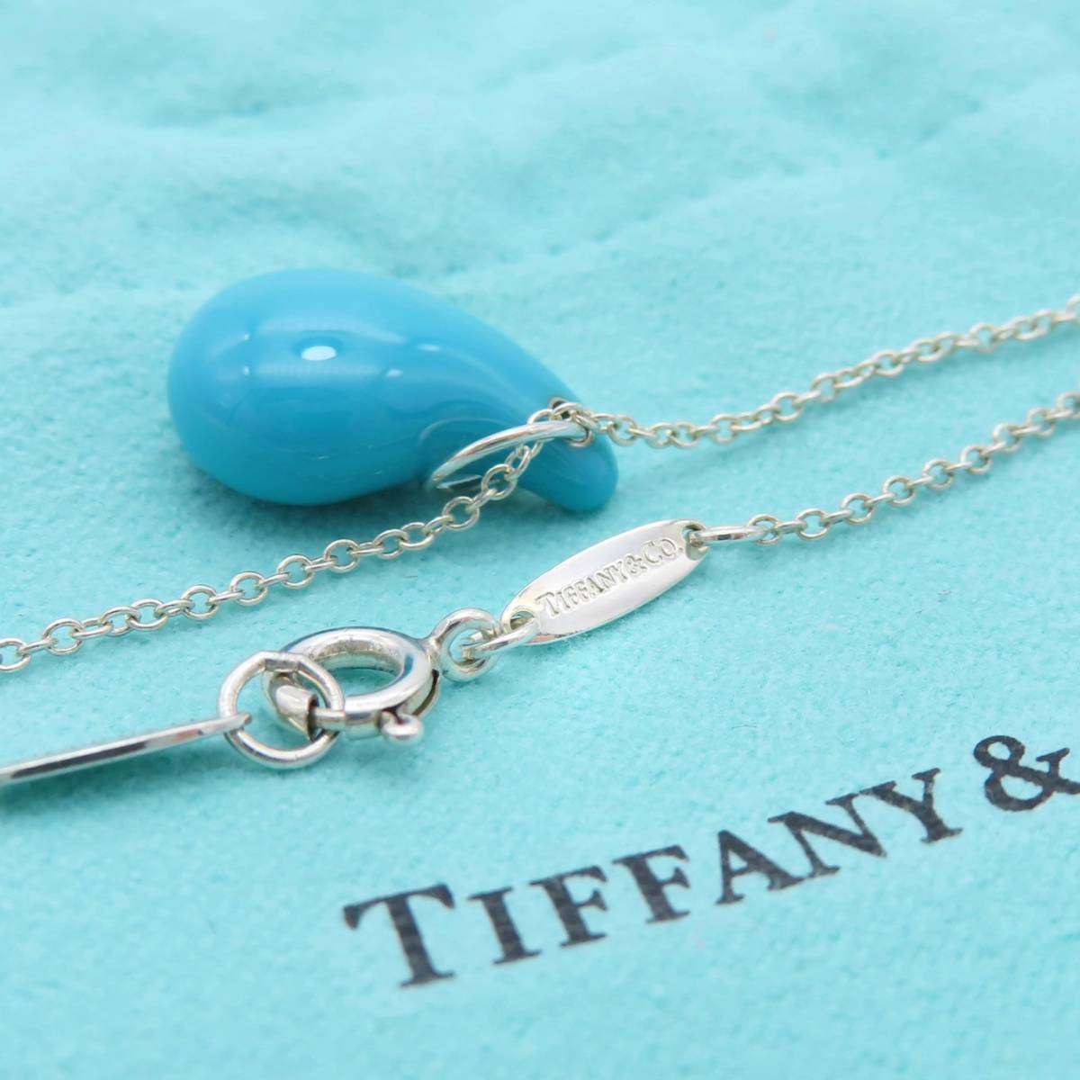 【送料無料】 未使用 Tiffany&Co. ティファニー ミディアム ターコイズ ティアドロップ シルバー ネックレス SV925 ブルー 天然石 SH73_画像5