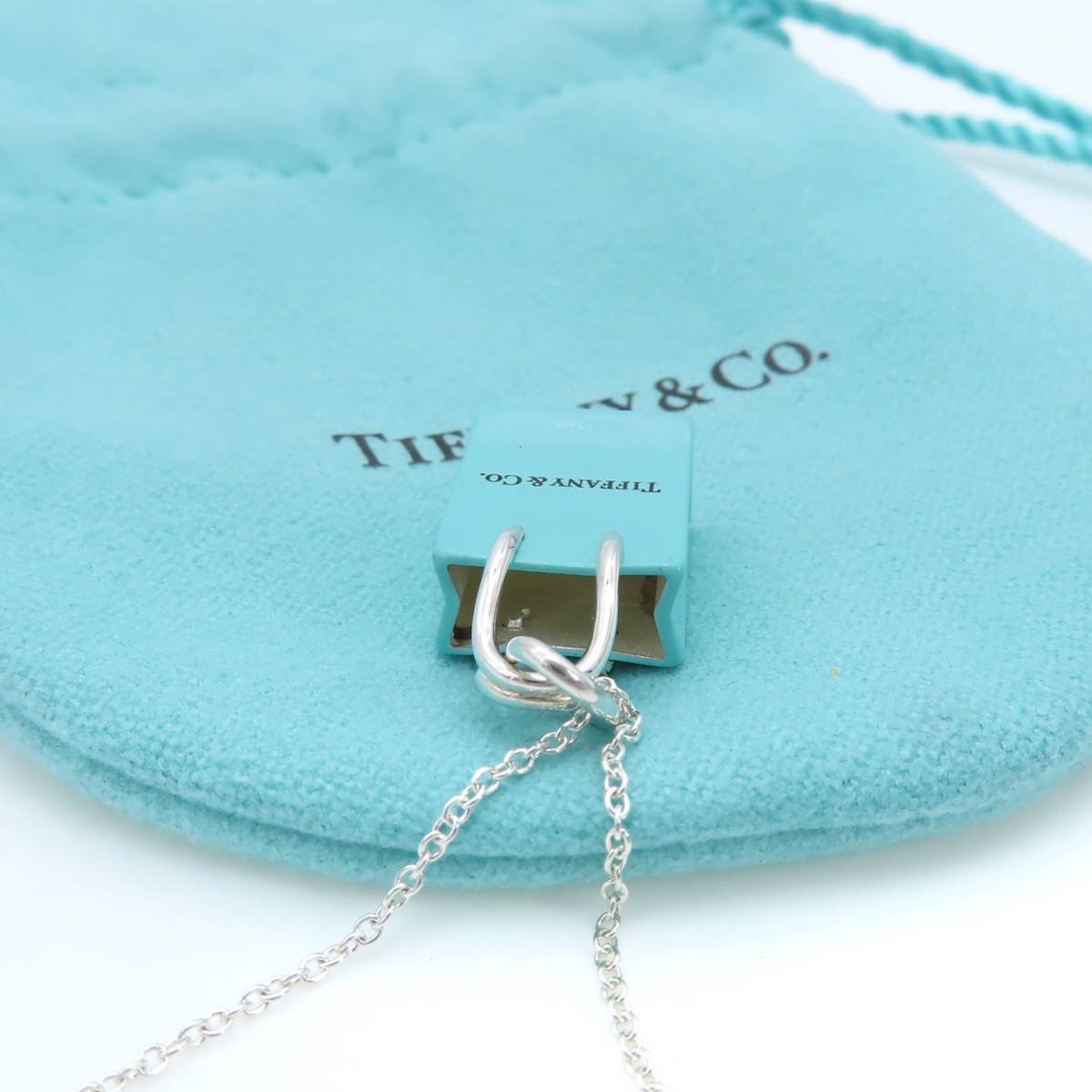 【送料無料】 極希少 美品 Tiffany&Co. ティファニー ブルー ショッパー シルバー ネックレス AG925 SV ショッピング バッグ  HO10