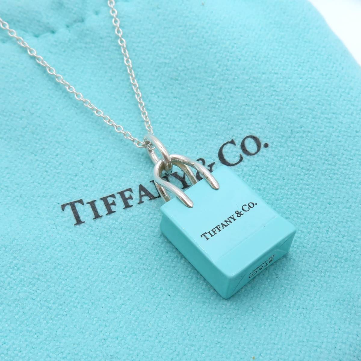 【送料無料】 極希少 美品 Tiffany&Co. ティファニー ブルー ショッパー シルバー ネックレス AG925 SV ショッピング バッグ  HO10