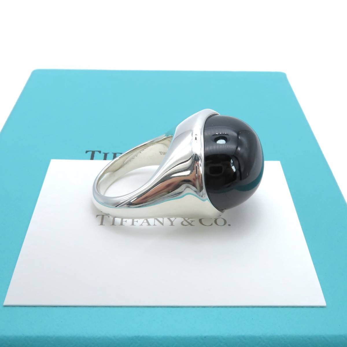 【送料無料】 未使用 希少 Tiffany&Co. ティファニー カボション 大粒 ブラック ジェイド シルバー リング 12号 指輪 黒翡翠 AG925 SV HO27の画像2