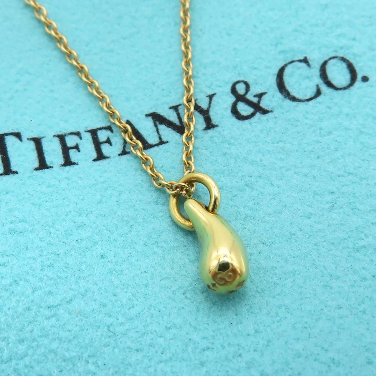 【送料無料】 美品 Tiffany&Co. ティファニー イエロー ゴールド ティアドロップ ネックレス K18 HO33