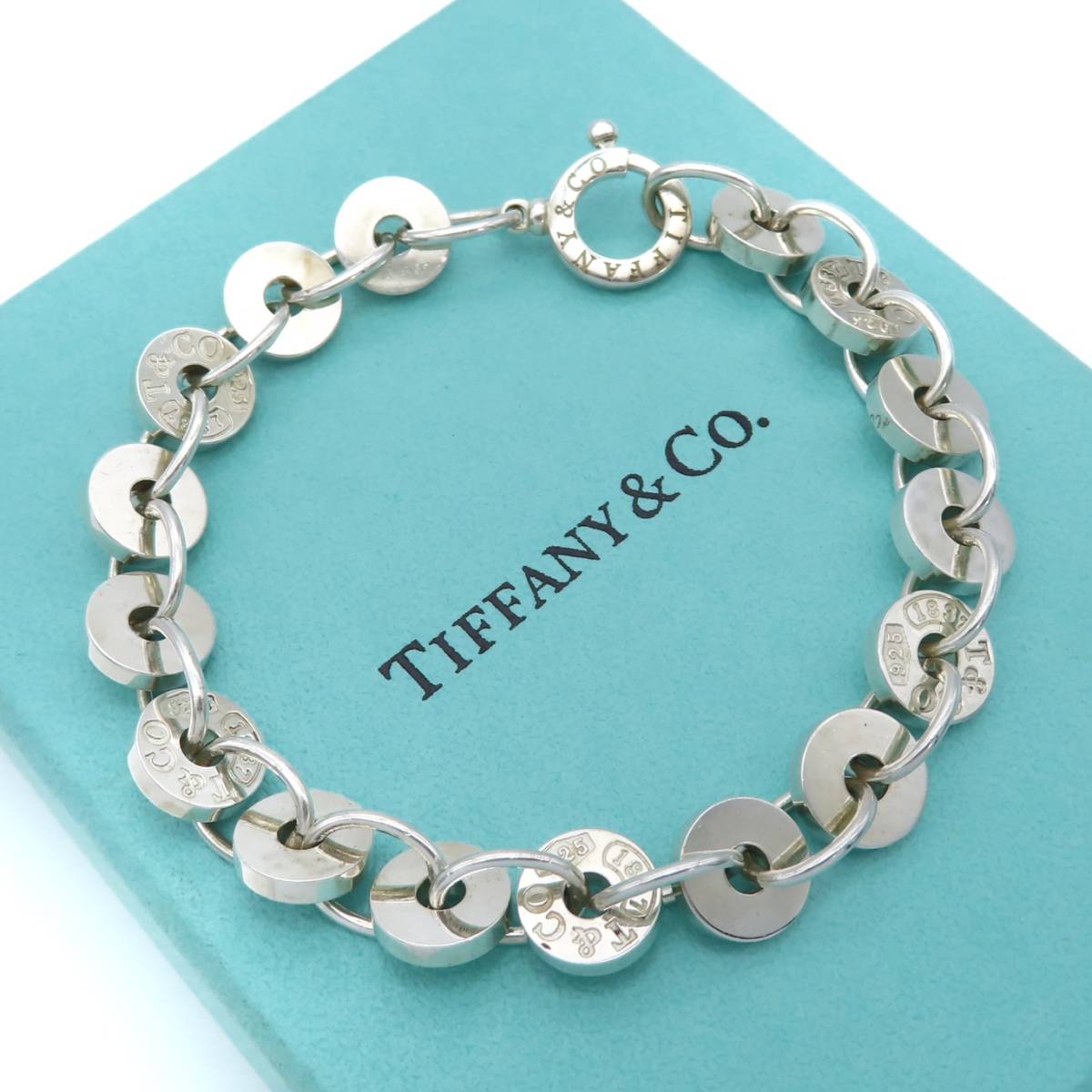 【送料無料】極希少 美品 Tiffany&Co. ティファニー ナロー サークル リンク ブレスレット SV925 1837 ディスク HK51