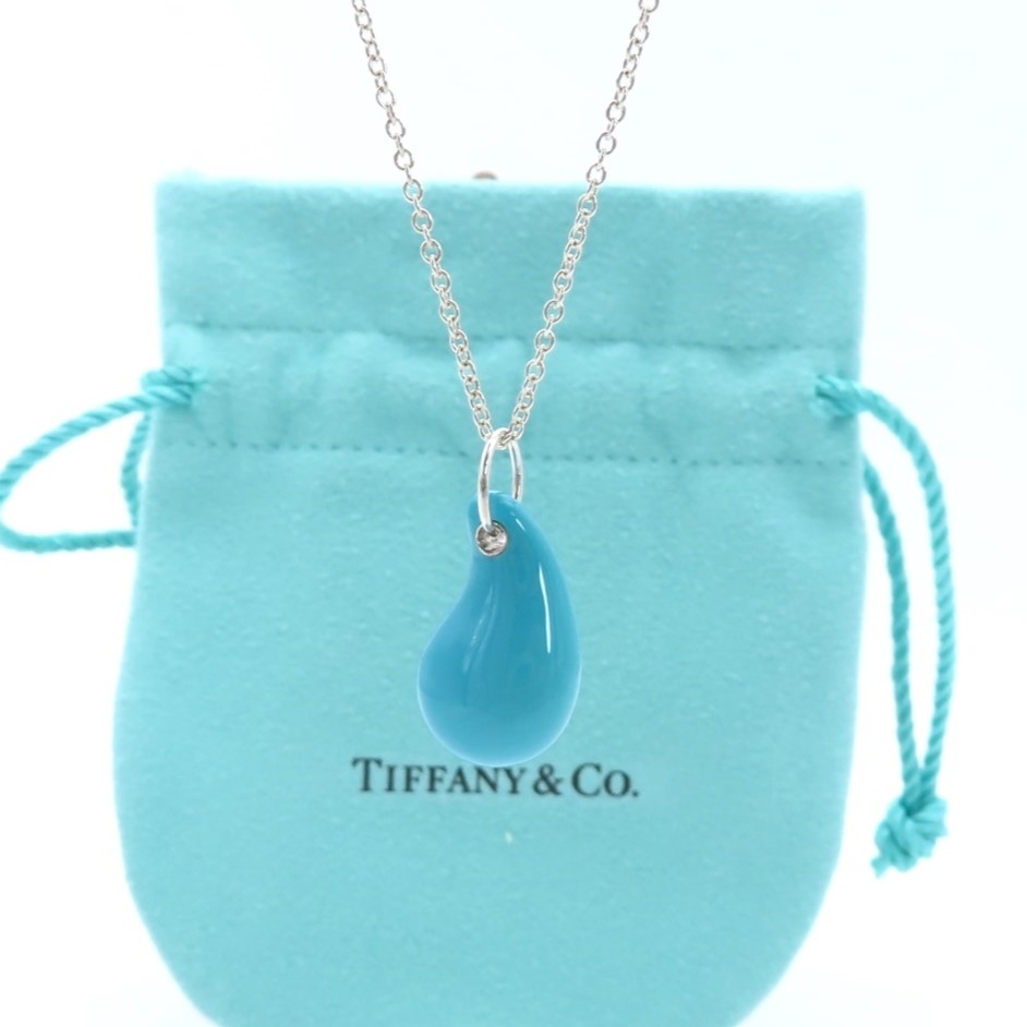 【送料無料】 未使用 Tiffany&Co. ティファニー ミディアム ターコイズ ティアドロップ シルバー ネックレス SV925 ブルー 天然石 SH73_画像1