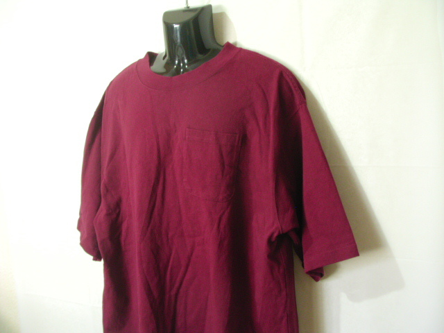 ssy6879 w closet 半袖 Tシャツ ワインレッド ■ 無地 ■ クルーネック 胸ポケット コットン100 大きいサイズ 3L-4Lくらい_画像2