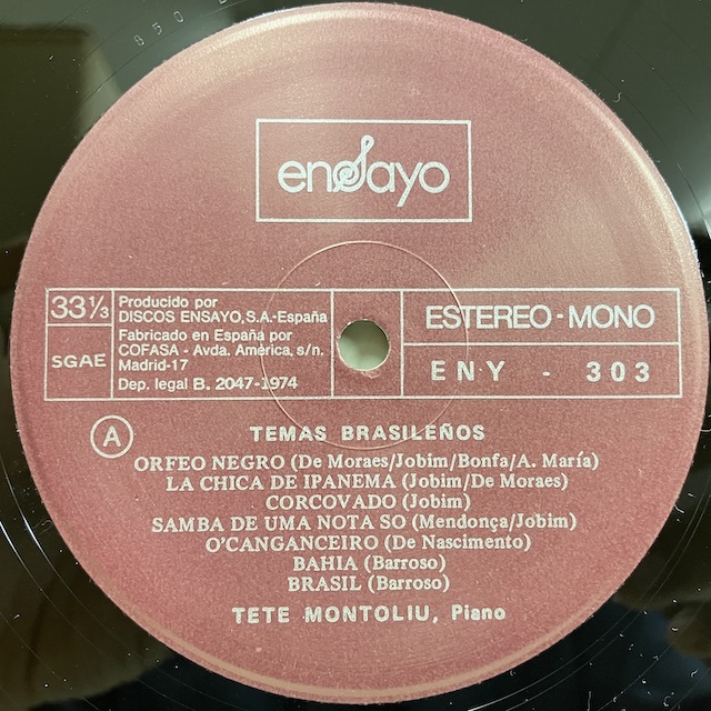 ●即決LP Tete Montoliu / Temas Brazilenos Eny303 ej3737 スペイン・オリジナル テテ・モントリュ_画像3