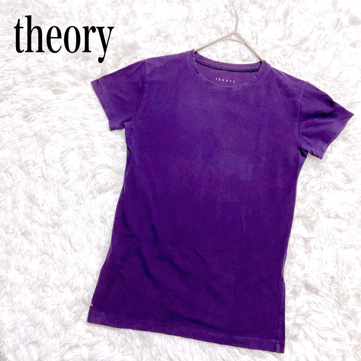 【大きいサイズ】theory セオリー　Tシャツ　カットソー　コットン　パープル　無地　レディース