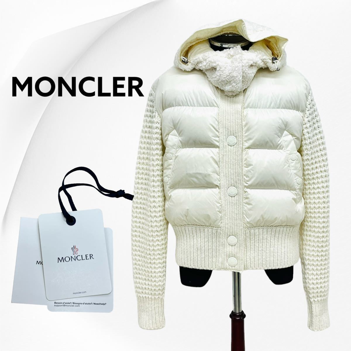 国内正規品 タグ付き MONCLER モンクレール 2022年 フェイクファーフード付き ニット切替 ダウンジャケット レディース 9B000-29-M2274_画像1