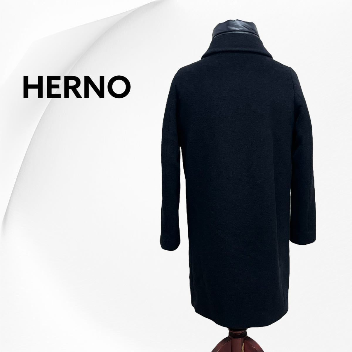 HERNO ヘルノ ウール アンゴラ シルク混 中綿 ダブルフロントコート