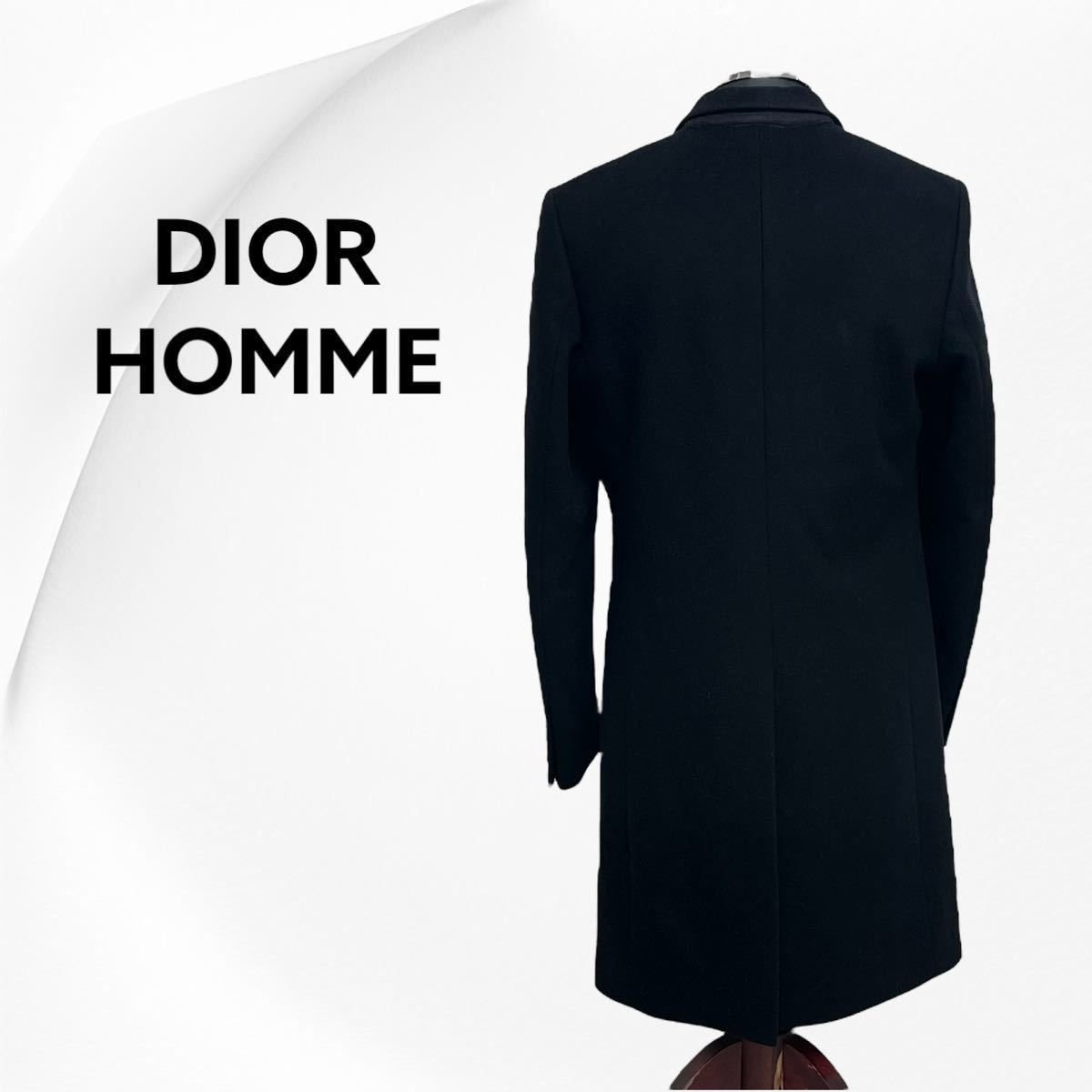 DIOR HOMME ディオールオム ウール カシミヤ混 ポケットレザートリミング チェスターコート メンズ 533C356C3183