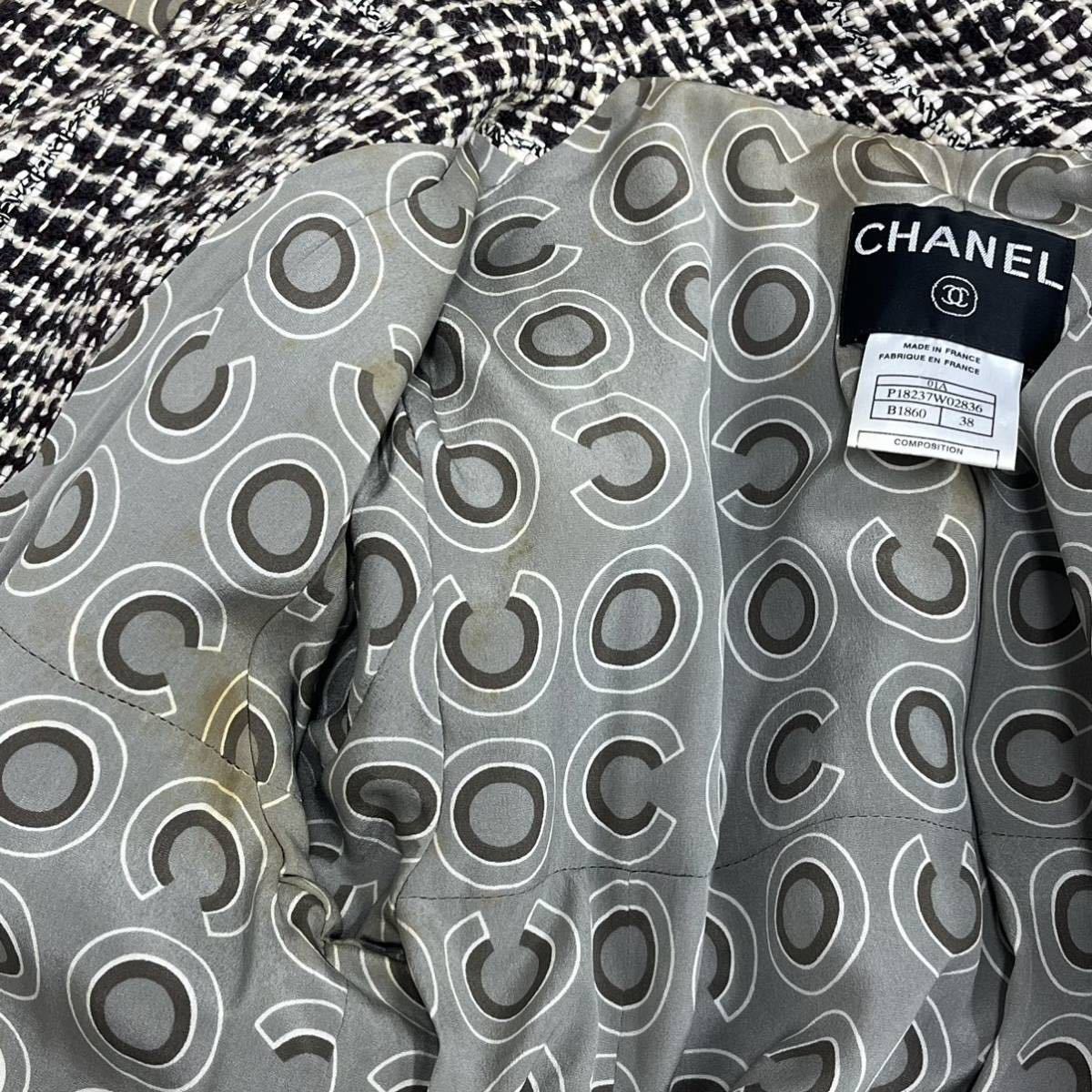 高級 ハンガー付き CHANEL シャネル 01A P18237W02836 ココボタン ロゴトリミング スパンコールライン ツイード ロングコート  レディース