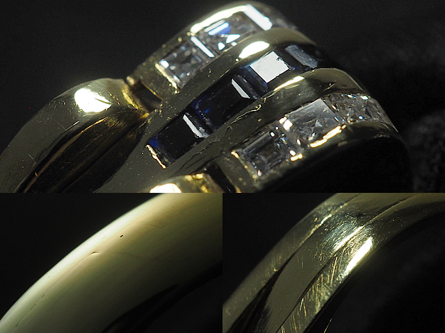  звук ...■  сапфир   бриллиантовый  K18YG  жёлтый  золотой   дизайн   кольцо   10 номер   ... верх ...【 подержанный товар 】