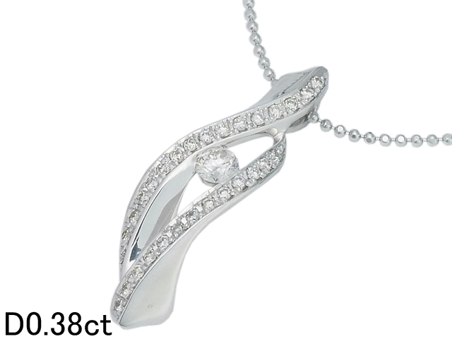 音羽屋■ ダイヤモンド/0.38ct K18WG ホワイトゴールド デザイン ネックレス 仕上済【中古】