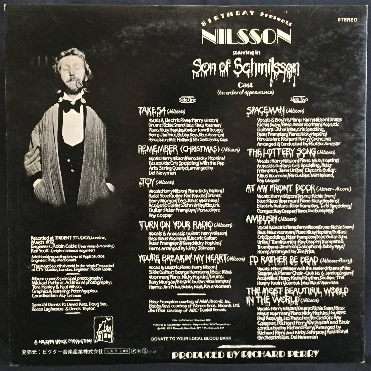 ニルソン Nilsson / シュミルソン二世 Son of Schmilsson / 見本盤 プロモ 72年 白レーベル 見開きジャケット LP / RCA-6041_画像2