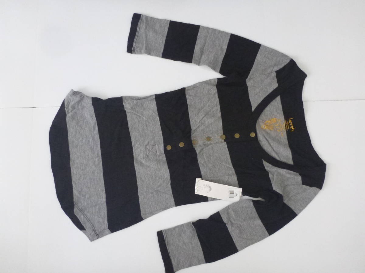  new goods kersh * black × gray 7 minute sleeve border cut and sewn XS corresponding 