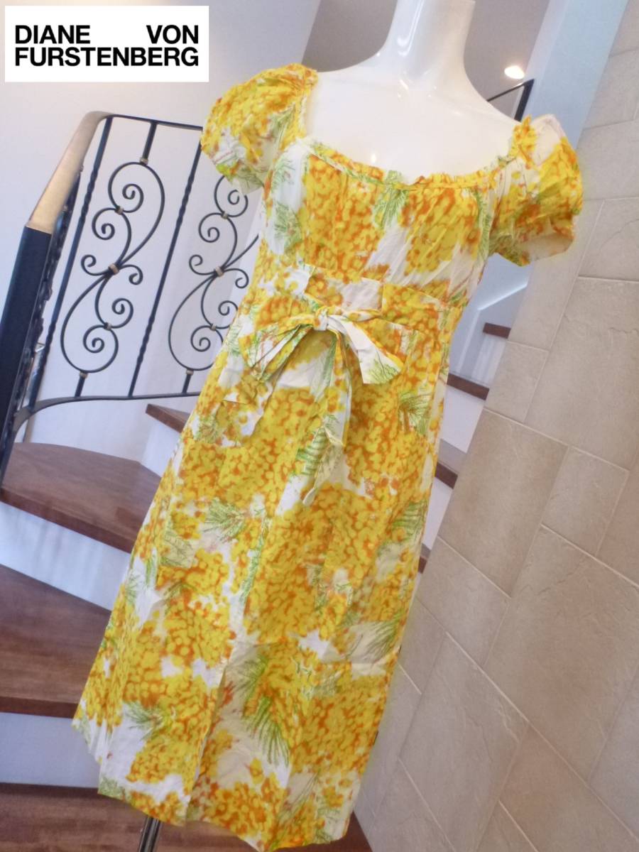 新到着 美品 5万 DIANE FURSTENBERG(ダイアンフォンファステンバーグ)★黄色×緑×白 美ライン 半袖 ワンピース 4 S相当 von Sサイズ 新到着 美品 5万 DIANE FURSTENBERG(ダイアンフォンファステンバーグ)★黄色×緑×白 美ライン 半袖 ワンピース 4 S相当 von Sサイズ