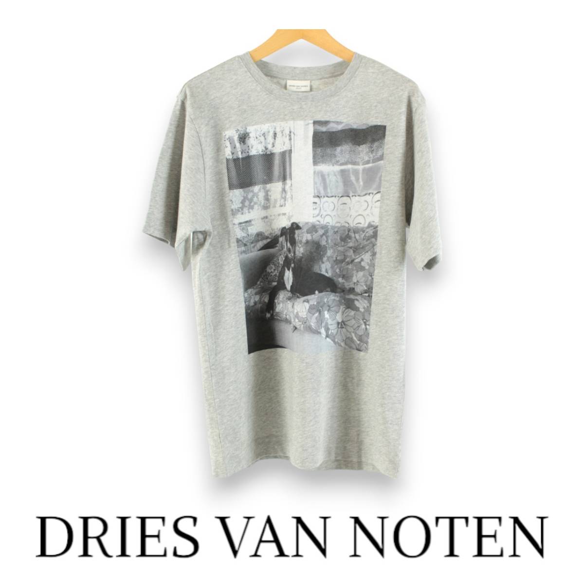 ドリス ヴァン ノッテン　デジタルフォトプリント Tシャツ　ARROW ON THE FLOWER COUCH　2022SS　グレー杢　M　DRIES VAN NOTEN_画像1