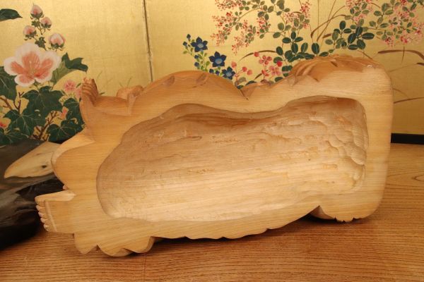 BE189　井波彫刻　芳月作　木彫　布袋座像　置物　床飾　商売繁盛　縁起物　_画像8