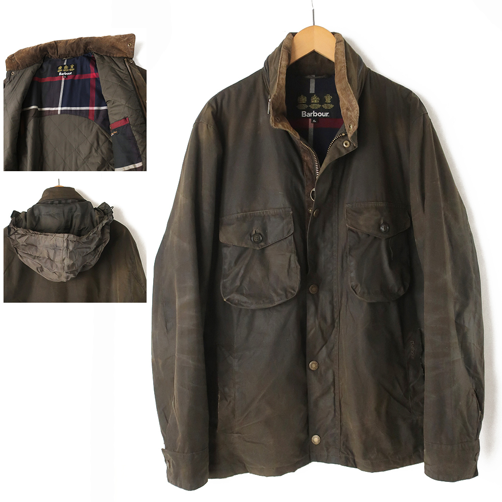 希少モデル◎英国製 Barbour バブアー NETHERLEY 中綿キルティング オイルドジャケット フードイン　オリーブ(XL)_画像1