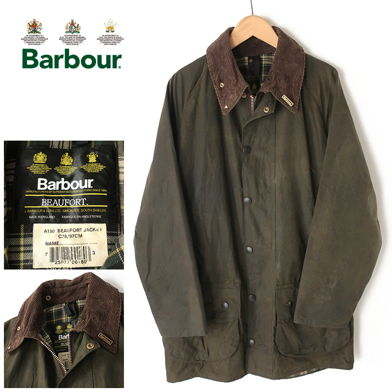 90s イングランド製 Barbour バブアー BEAUFORT オイルドジャケット ワックスコットン オリーブ C38 ビューフォート