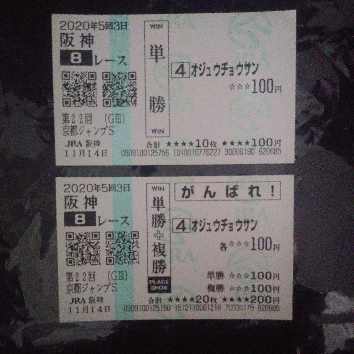 ojuuchou sun 20 year Kyoto Jump S actual place single .& respondent . horse ticket set 