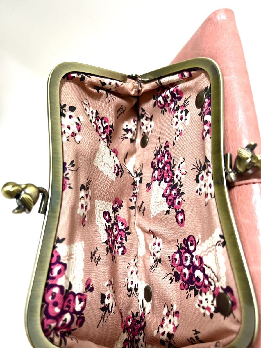 【数回使用】ANNA SUI 財布 ローズガーデン 鳥 ピンク 二つ折り がま口 アナスイ_画像7