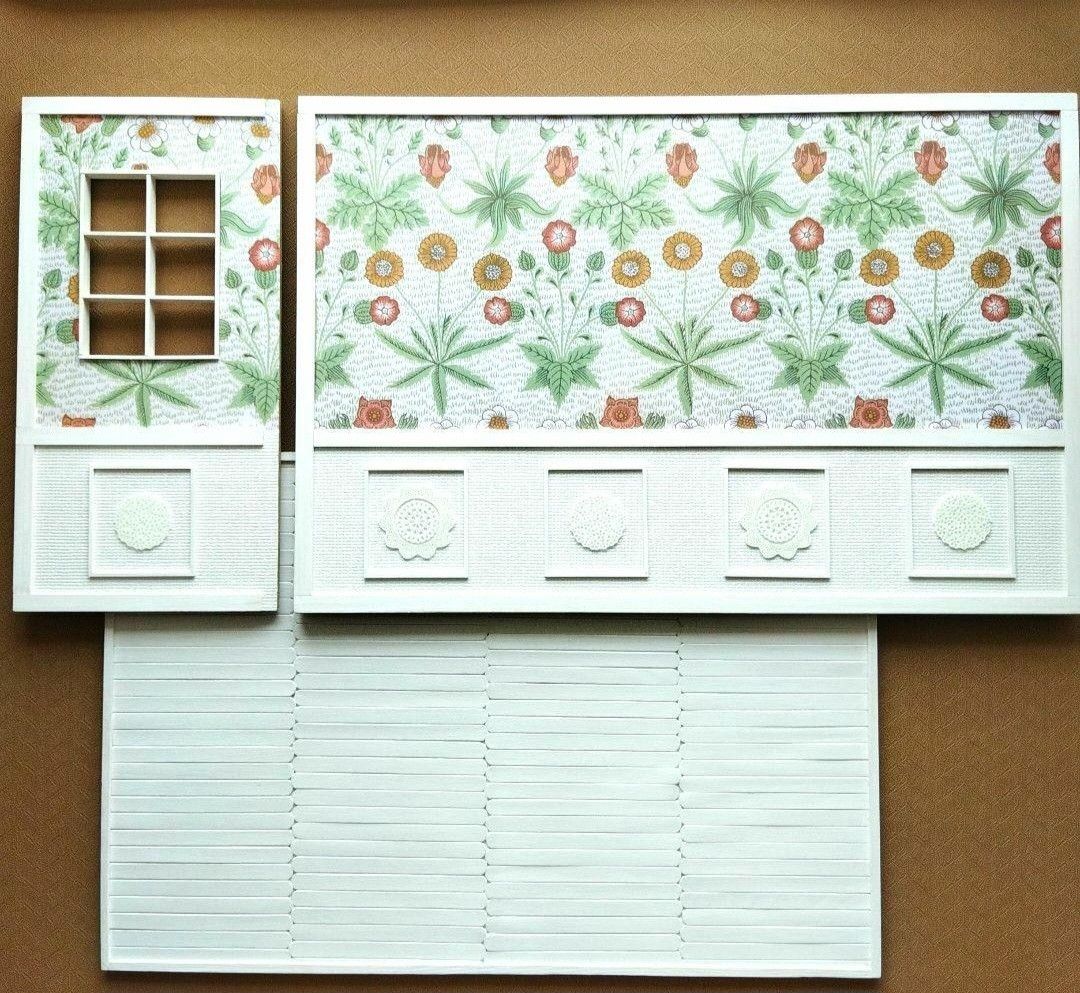 ミニチュア リバーシブル ドールハウス (家具、小物付き) 背景ボード ミニチュア家具