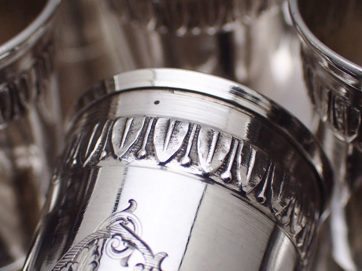法國古董純銀無辜杯6與客戶托盤 原文:フランス アンティーク 純銀無垢製 カップ6客 トレー付き
