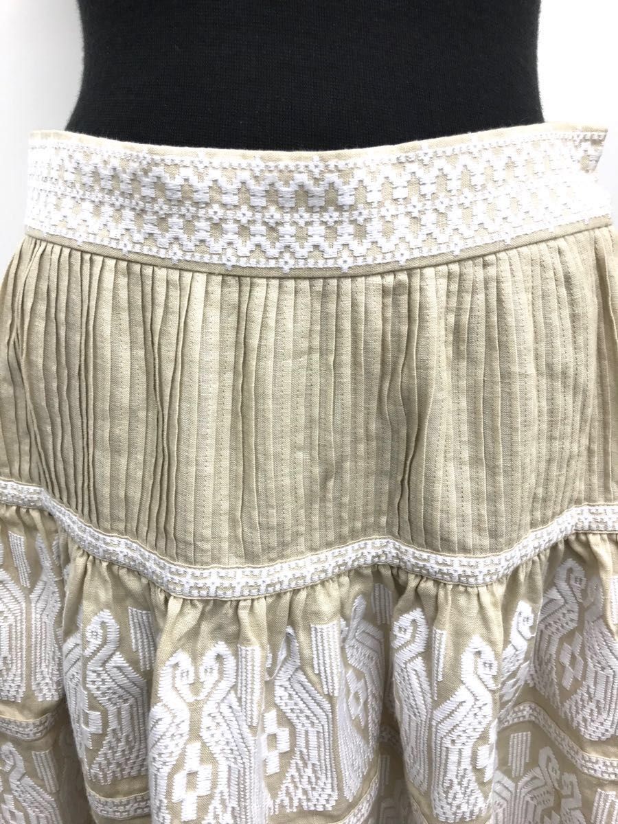 【未使用】キャサリンマランドリーノ リネン 刺繍 ティアードスカート ロングスカート