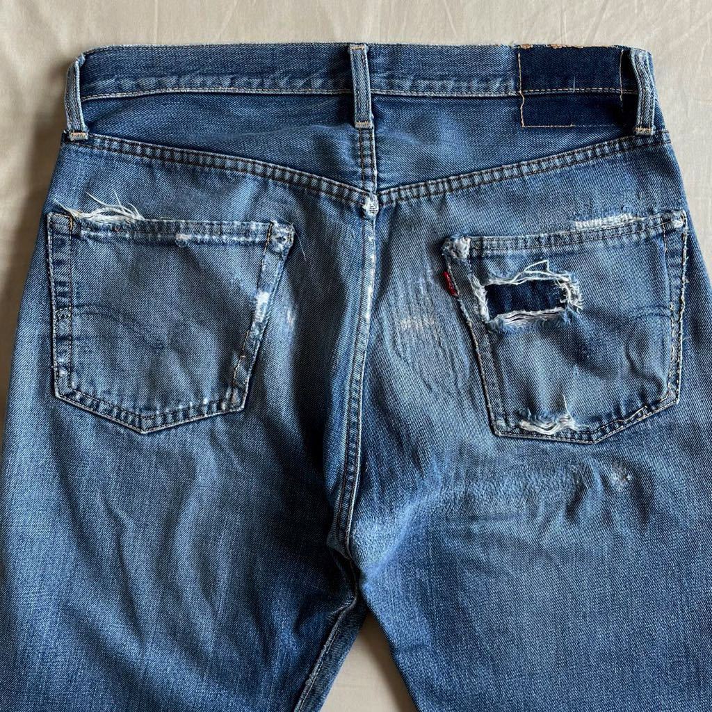 60s Levi’s 501 BIGE ダブルネーム W34 デニムパンツ Vステッチ 釦裏J 足長R イエローステッチ 赤耳 ヴィンテージ USA製 BIG E 50s 70s_画像8