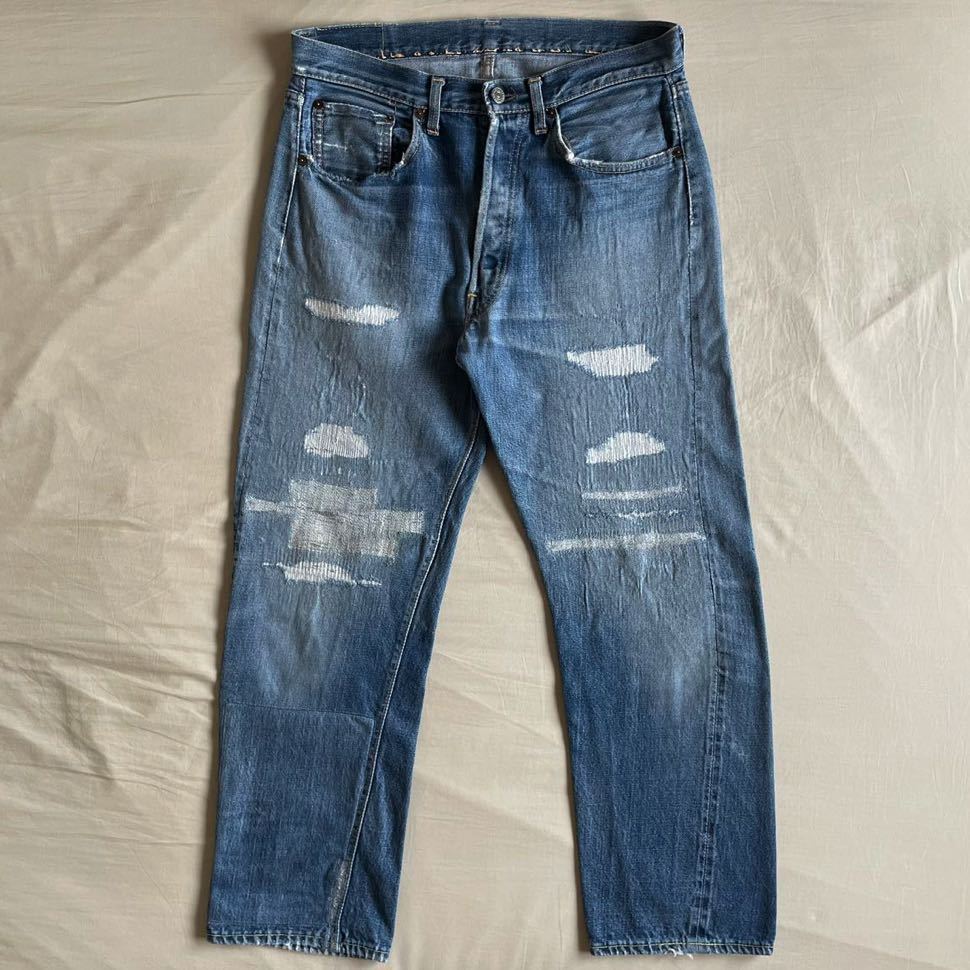 60s Levi’s 501 BIGE ダブルネーム W34 デニムパンツ Vステッチ 釦裏J 足長R イエローステッチ 赤耳 ヴィンテージ USA製 BIG E 50s 70s_画像1