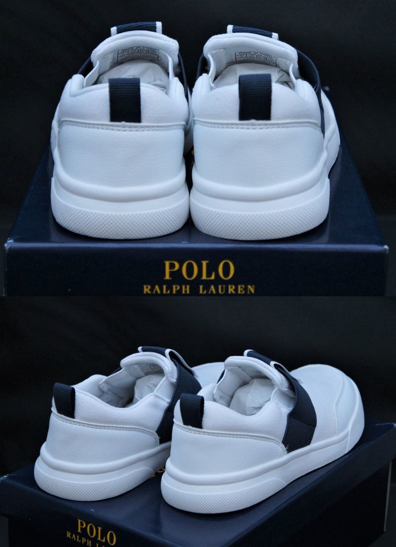 SALE！【新品】US1 21cm POLO RALPH LAUREN ポロ ラルフローレン KINGSTYN SLIP ON スリッポン ホワイト/ネイビー_画像9