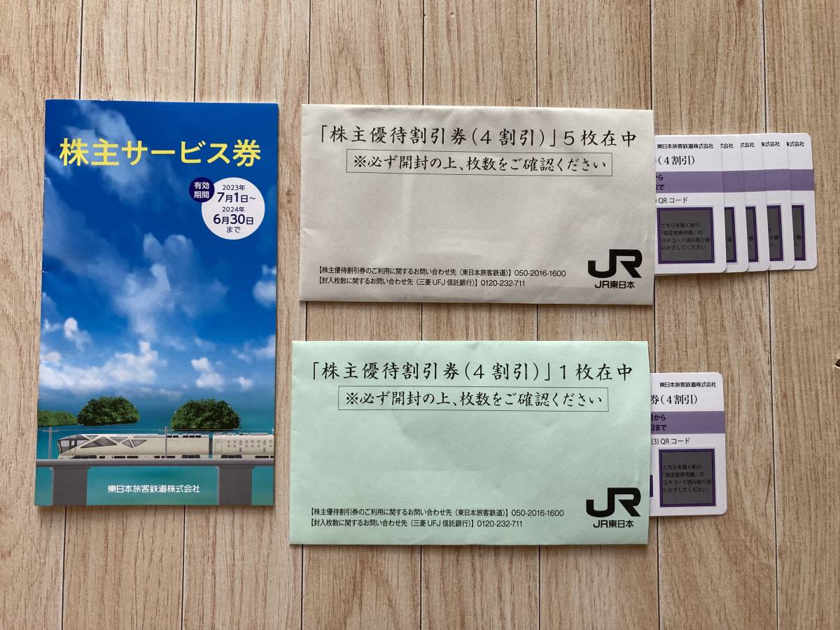 JR東日本 株主優待割引券 4割引 6枚 期限6/30まで(優待券、割引券