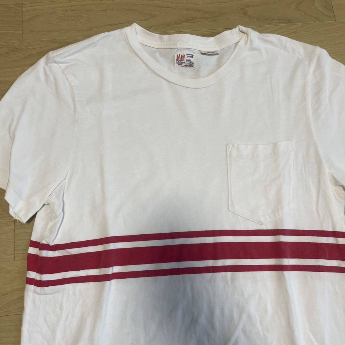 M.Nii エムニーイ　パネルボーダーT 白赤　USA製　ポケットTシャツ
