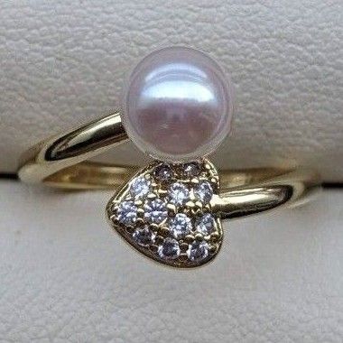 パールリング　指輪　あこや　本真珠　フリーサイズ　ハート　ジルコニア　冠婚葬祭
