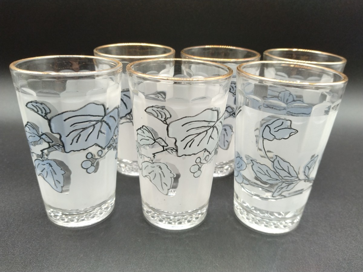 昭和レトロ ガラス コップ 6個 MADE IN ROK 韓国製 金彩 グラスセット