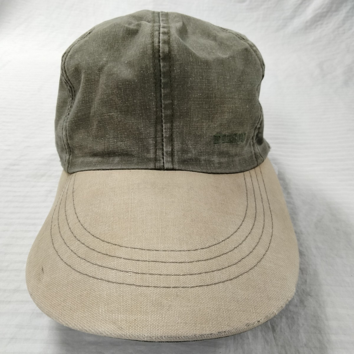 Filson Long Bill cotton Cap フィルソン　ロングビル コットン　キャップ　カーキ　オリーブ　ビンテージ　vintage バイザー長　帽子　革_画像1