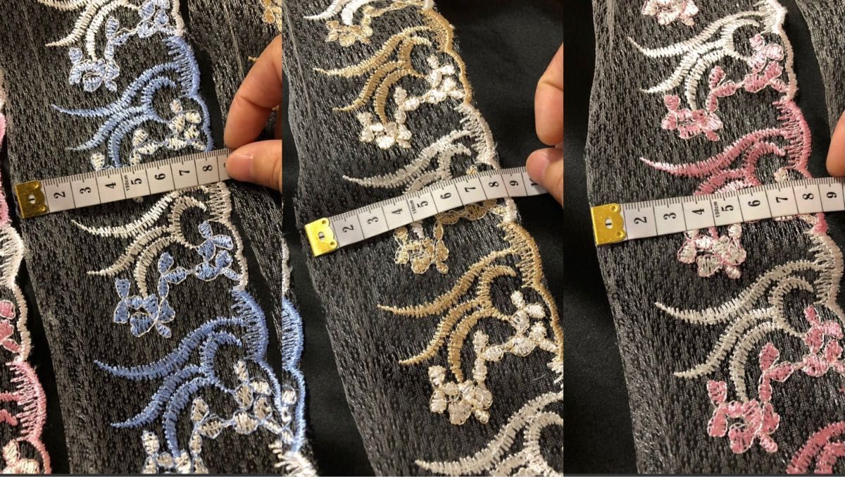 光沢エレガント　花柄　刺繍　チュールレース　手芸　材料　高品質　ハンドメイド生地　洋服　縫製素材 3種類色1mずつ3m