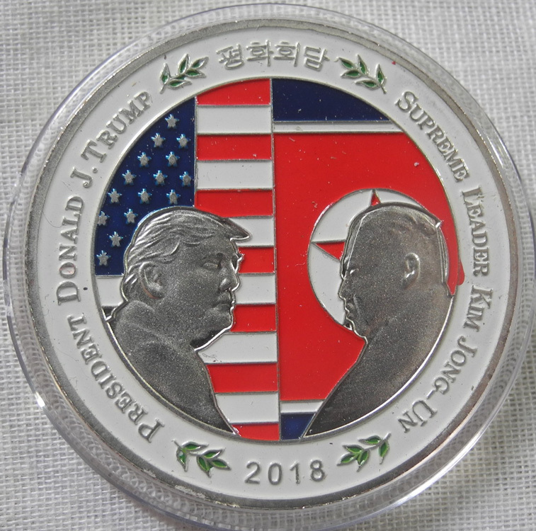 アメリカ トランプ大統領 北朝鮮 金正恩 米朝会談 記念コイン 記念メダル 2018年 シンガポール 銀メダル 銀貨_画像1