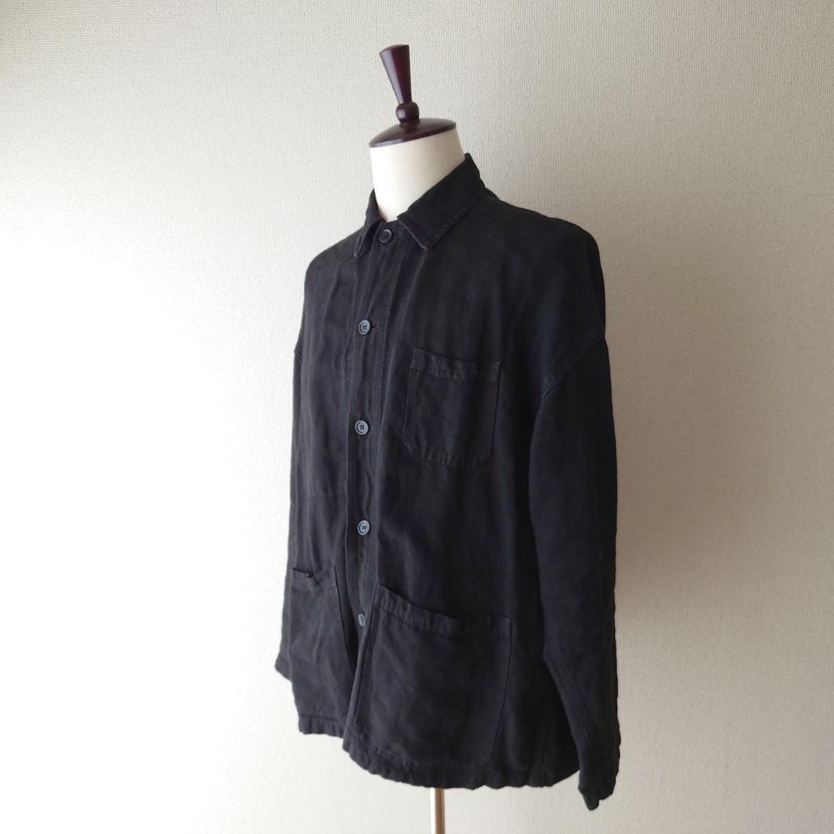 期間限定お試し価格】 linen black カバーオール ワークジャケット