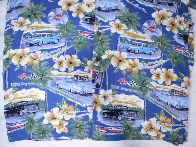 reyn spooner レインスプーナー レーヨン アロハシャツ L アメ車 シボレー ベルエア 50s american classics ハワイ_画像4