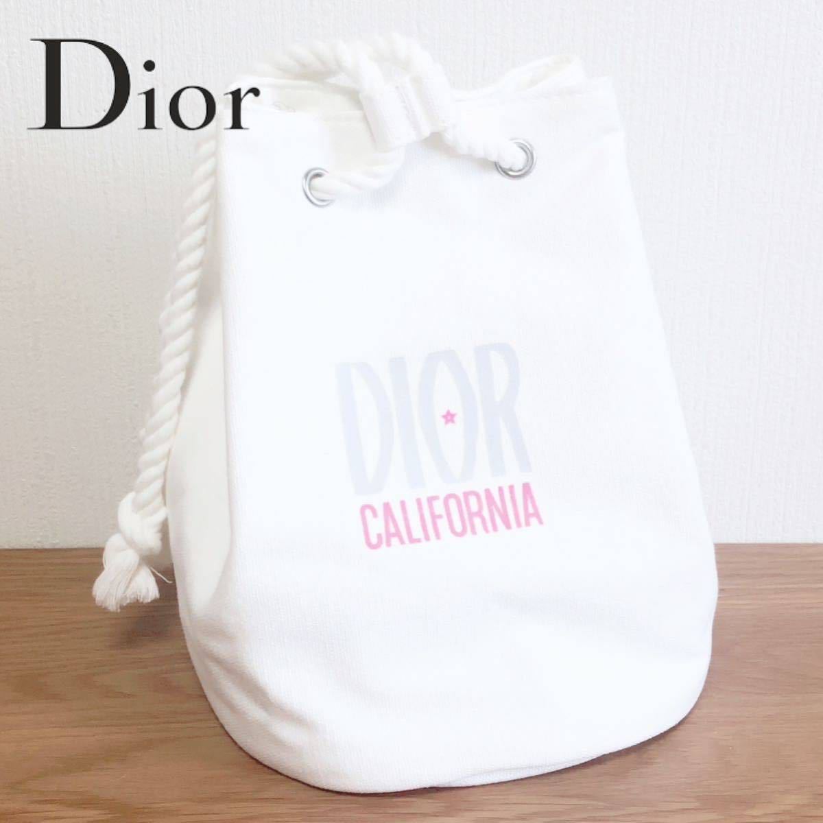 ★即決★ Christian Dior クリスチャンディオール 巾着 ポーチ バッグ ミニバッグ 帆布 ロープ オフホワイト ロゴ CALIFORNIA 非売品_画像1