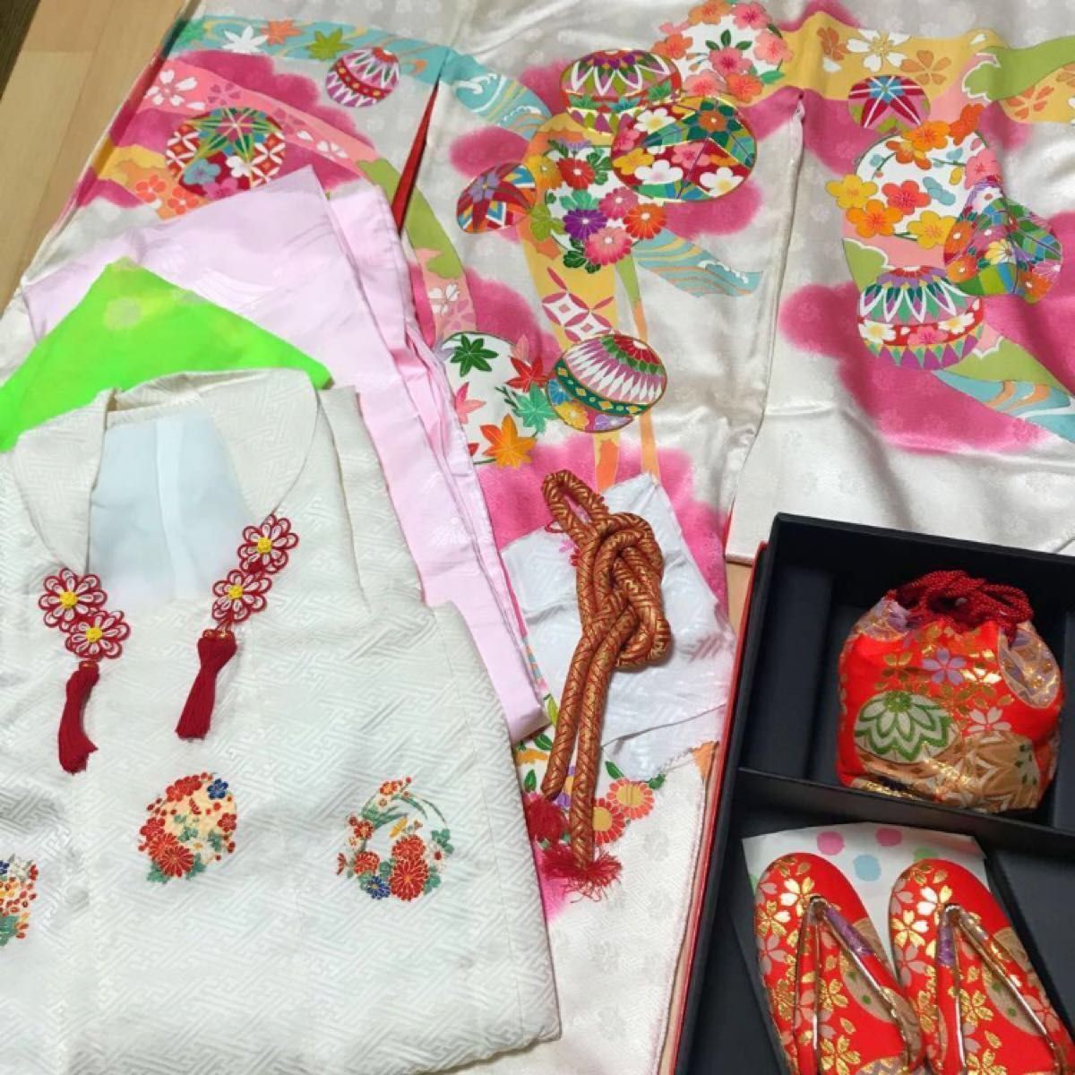 七五三　女の子　3歳　着物　カバン　草履　長襦袢　　セット　日本製　テフロン加工済み　キッズ
