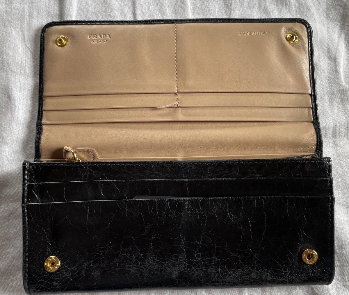 新品同様 PRADA 2つ折り財布 サフィアーノ 黒/茶 Yahoo!フリマ(旧)-