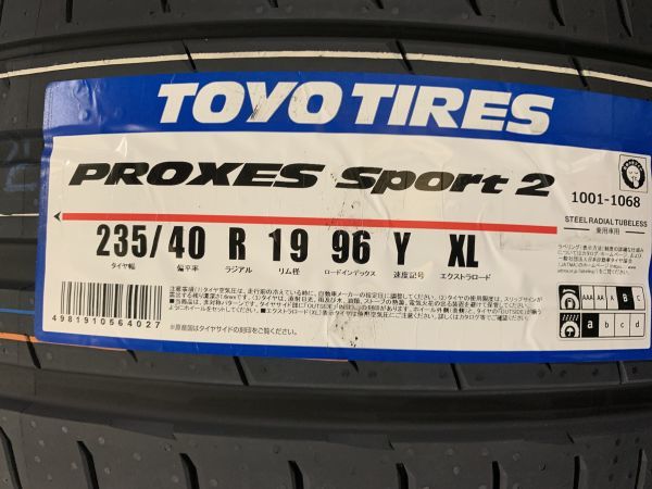 【即納4本】新品 国産 2023年製 F:235/40-19-R:265/35-19(235/40R19/265/35ZR19)TOYO トーヨー PROXES SPORT2 プロクセス スポーツ２_フロント