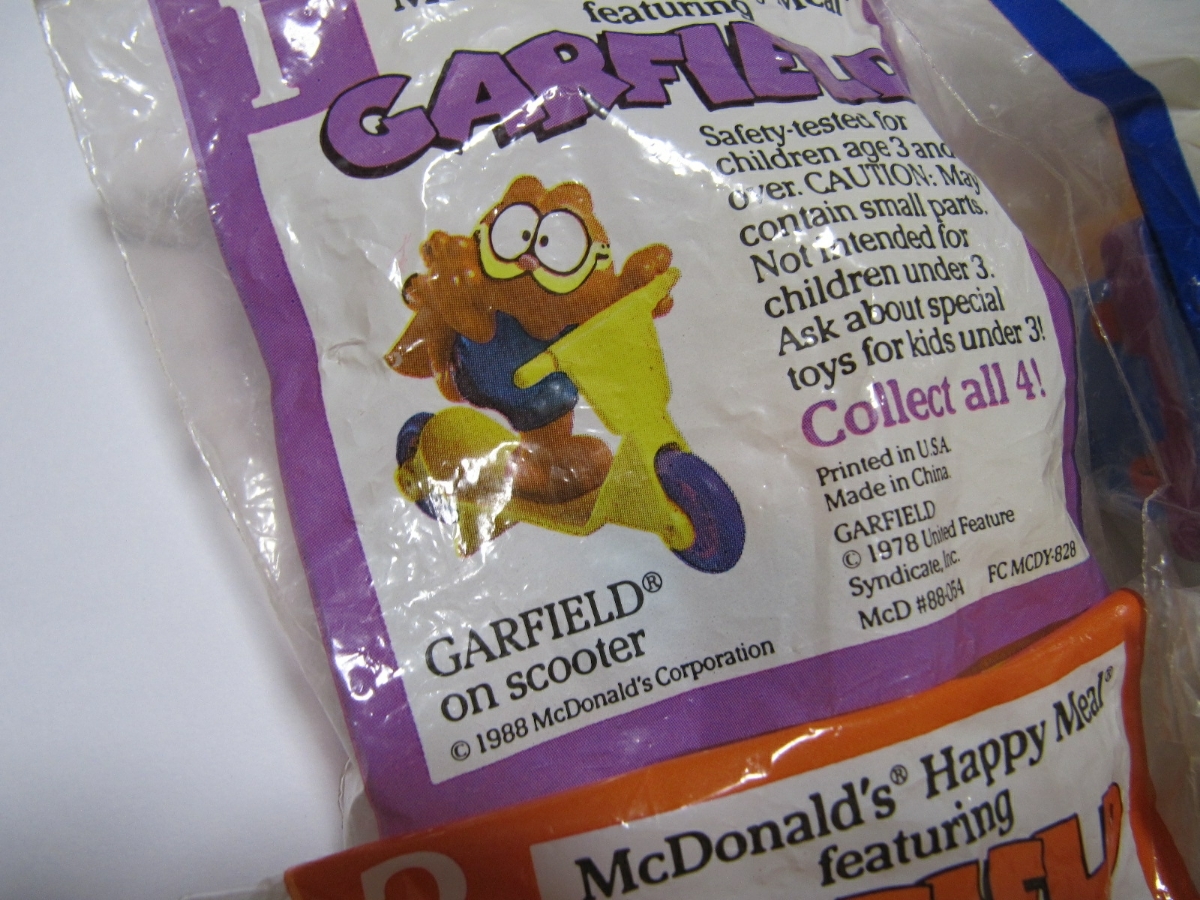 80's McDonald's GARFIELD McDonald's Garfield all 4 kind comp set Vintage mi-ru toy 80 period retro that time thing unopened rare 