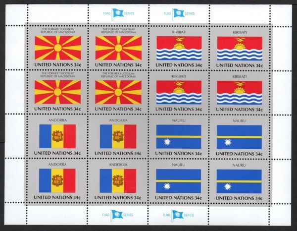 切手 H805 国連 国旗シリーズ14次 スロベニア パラオ キリバスほか計8カ国 完シート(2種) 2001年発行 未使用_画像3
