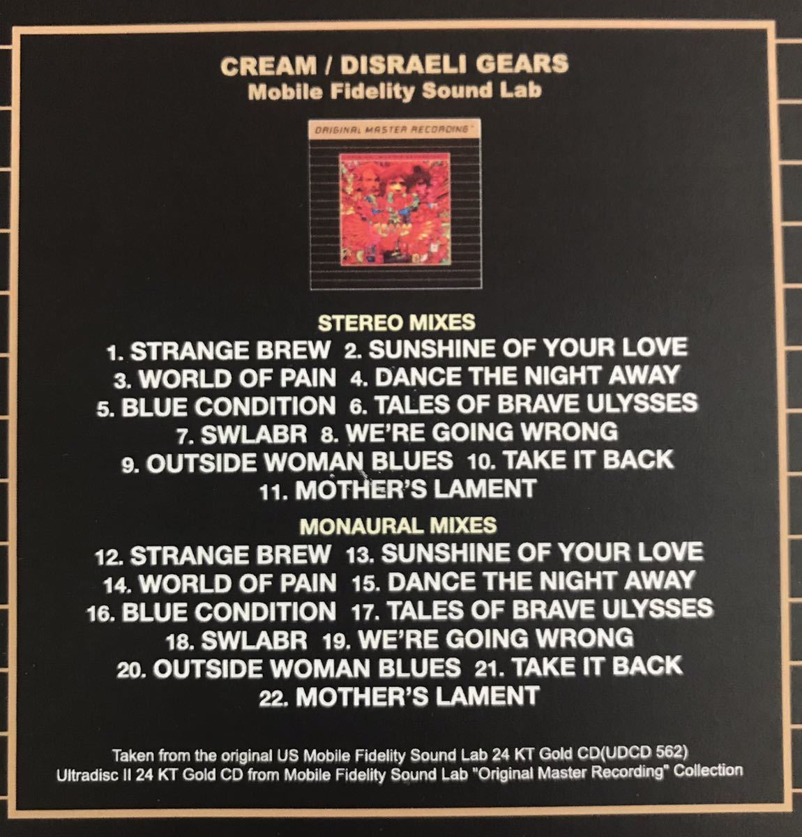 Cream / Disraeli Gears: Original Master Recording Stereo Mixes + Monaural Mixes / Taken from the original US Mobile Fidelity Sound_画像3