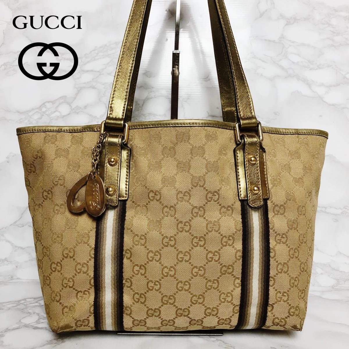 GUCCI グッチ トートバッグ ハンドバッグ チャーム付き ゴールド